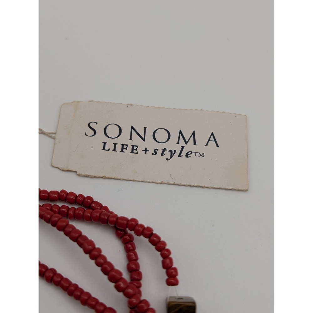 Sonoma Red Beaded Multi Strand Necklace Mother of Pearl Shell Pendant Boho - Picture 8 of 12